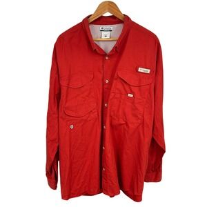 Columbia PFG Fishing Shirt Mens XXL Orange Long Sleeve Cotton Button Up FM7120